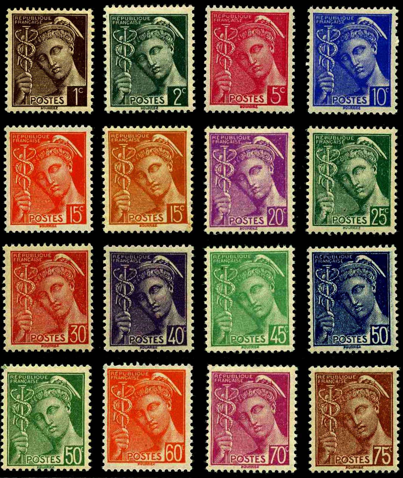 Timbre France Yvert 404/416A - France Scott 353/369